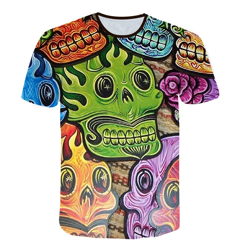 

3D Printing Men's T Shirt Funny Graffiti Carton Skull Pattern Summer Short Sleeve Fashion Harajuku Oversize Top Tees Streetwear