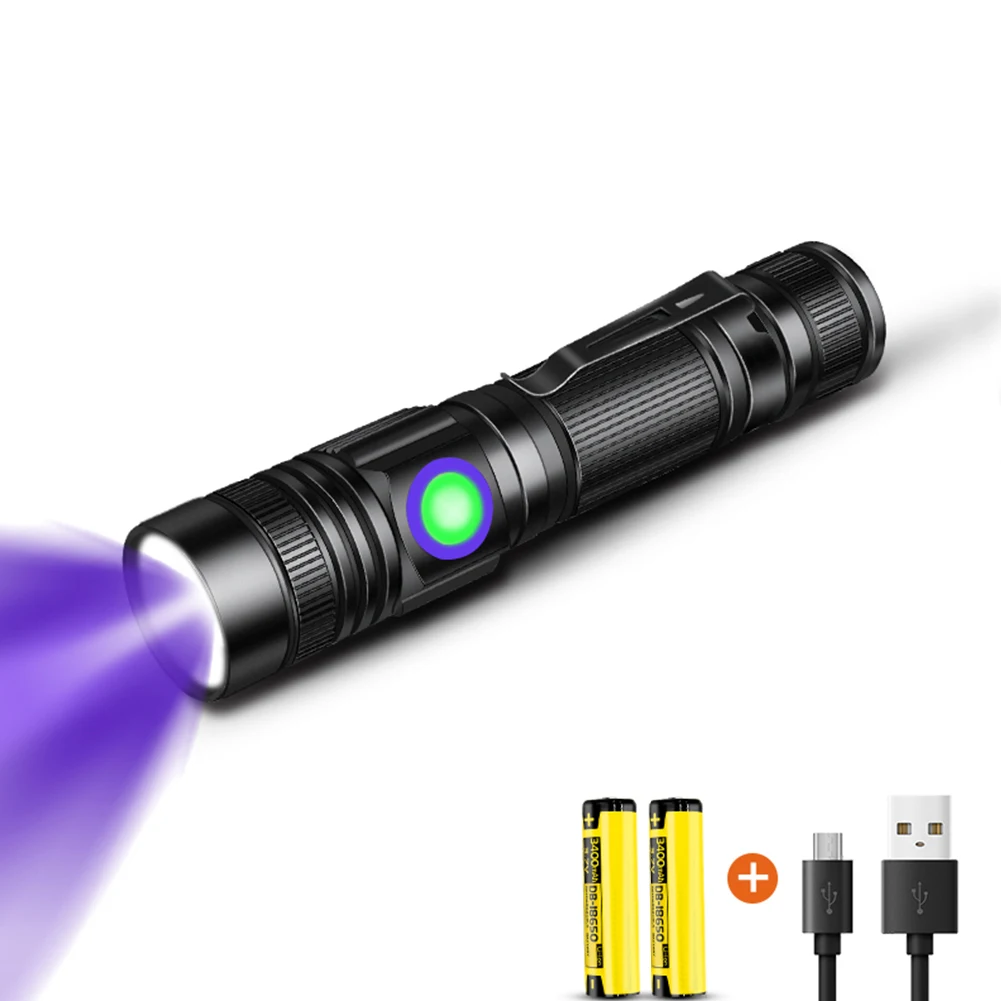 

Мощный фиолетовый УФ фонарь, USB-фонарь с фиолетовым светом, невидимый фонарь для дезинфекции пятен домашних животных, кошек, мохов, ультрафи...
