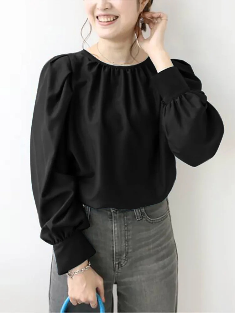 

ZANZEA Spring Tunic Tops Casual Holiday Blouse Women Long Sleeve O Neck Solid Shirt Work Office OL Blusas Chemise Mujer Oversize