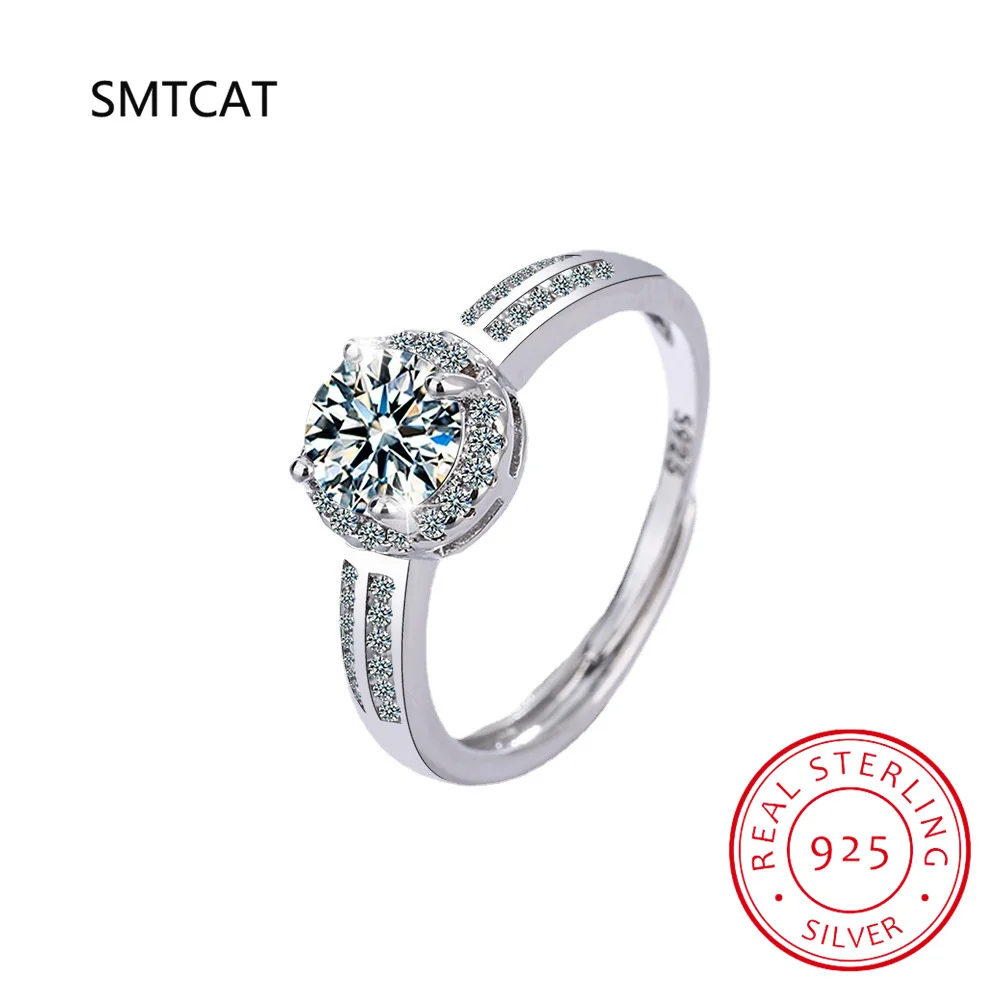 

Moissanite Engagement Rings For Women Classic 4 Prong Round Brilliant Diamonds Ring Sterling Silver Wedding Jewelry