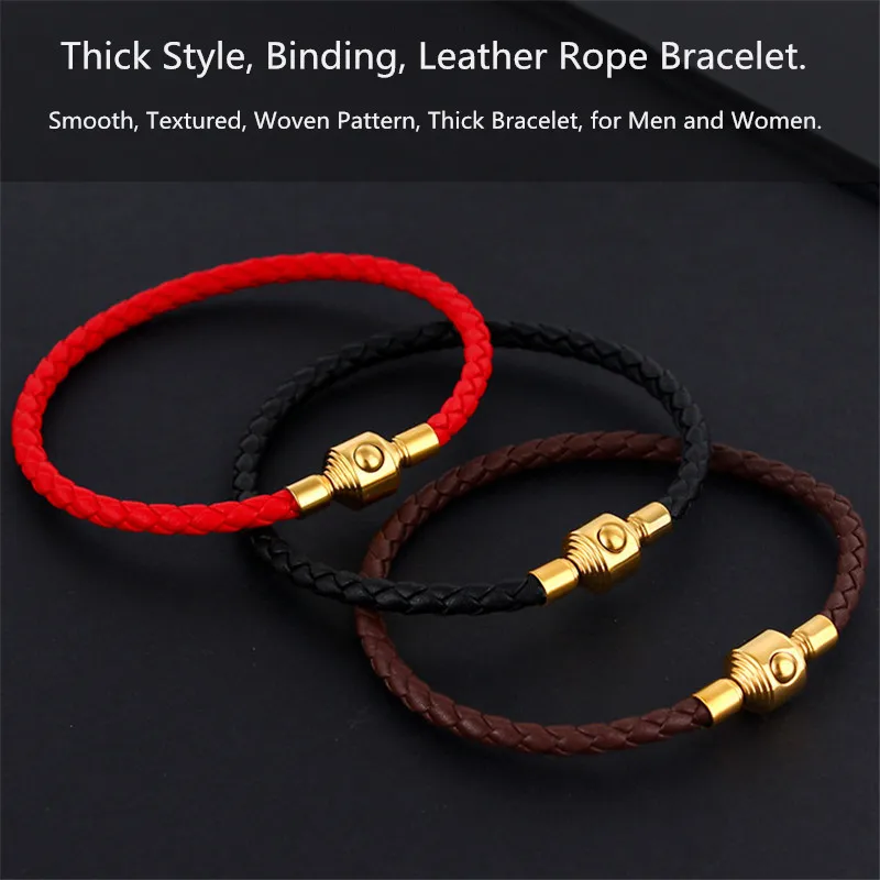 

Leather Woven Charm Bracelet for Men and Women,Fashion Trend Stainless Steel Snap Buckle Leather Rope, Jewelry Gifts for Friend