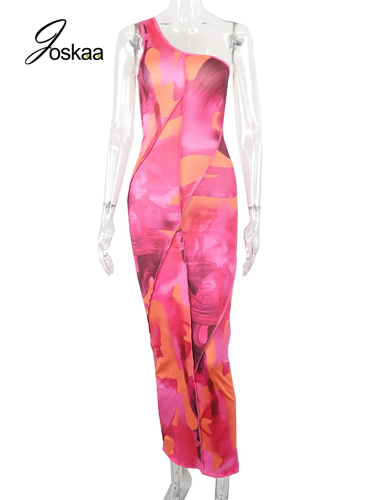 Женское платье без рукавов Joskaa Красное Облегающее Платье с принтом на одно плечо