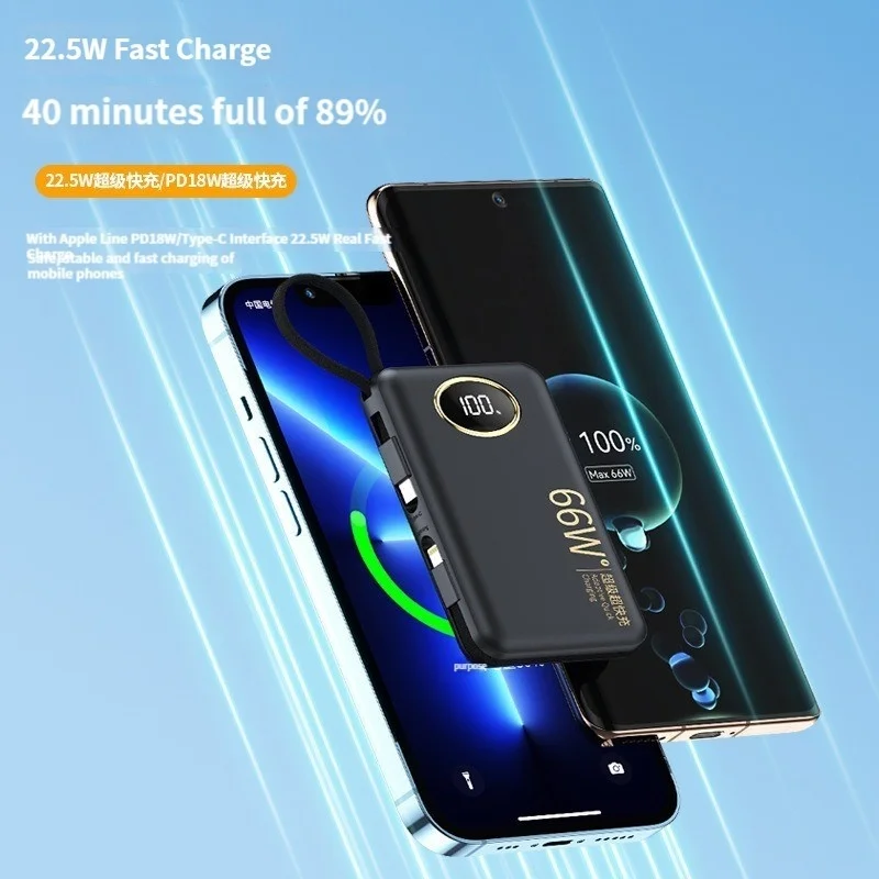 20000mAh Power Bank Portable Fast Charging Powerbank Built-In USB C Cable External Battery Charger For iPhone 14 Samsung Xiaomi