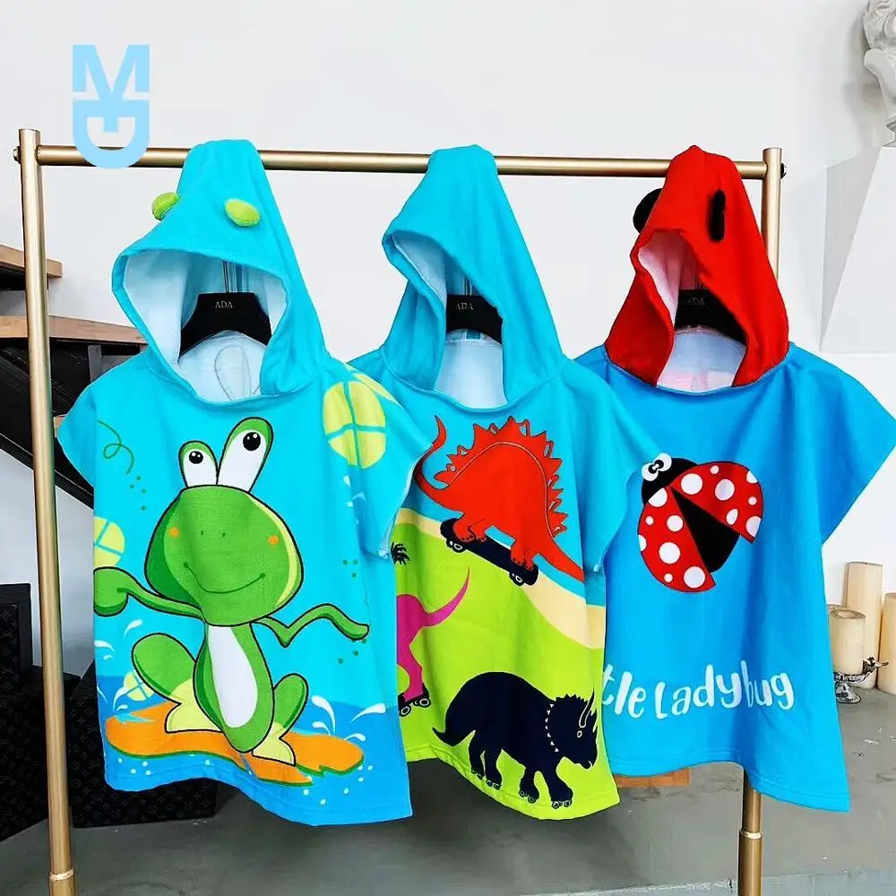

New Girls Beach Towel Poncho Cartoon Hooded Cloak Unicorn Dinosaur Microfiber Kids Swimming Bath Towel Baby Boy Bathrobe Pool