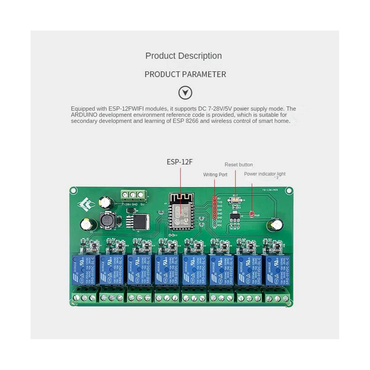 Беспроводной Wi-Fi релейный модуль ESP8266 8-канальная плата для разработки 5 В/7-28 В