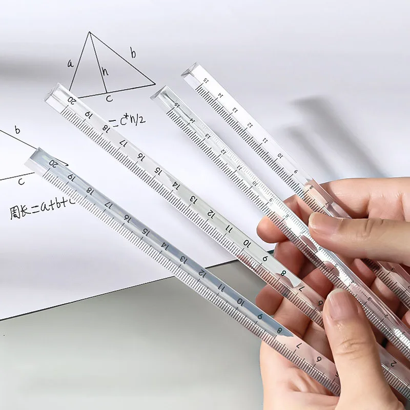 1Pcs 15cm /20 Cm Simple Transparent Triangular Straight Ruler Tools Stationery Cartoon Drawing Gift Office Can See The Rainbow - купить по