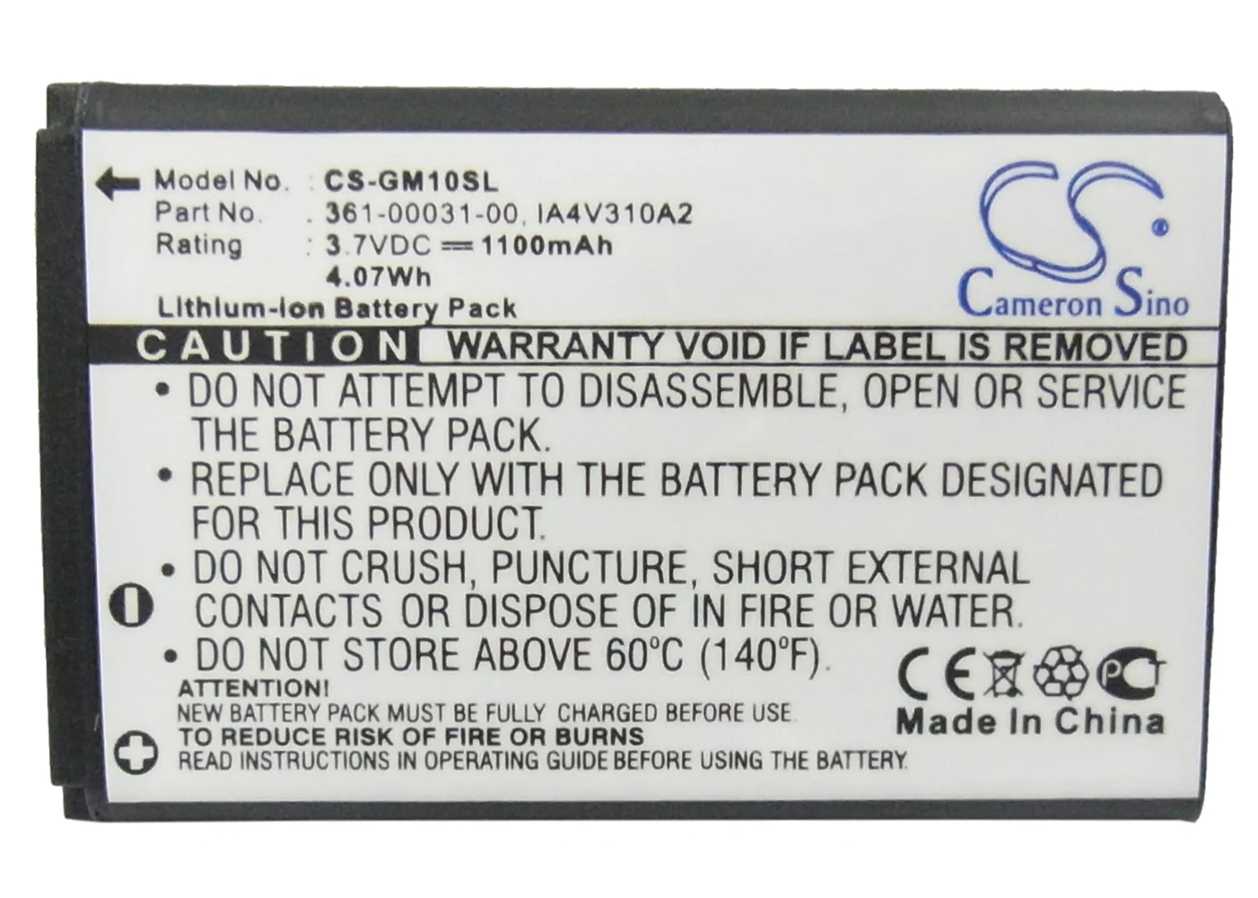 

Cameron Sino 1100mA Battery for Garmin GPS Mobile 10x,GPS10 010-10840-00, 361-00030-00, 361-00031-00, IA4V310A2