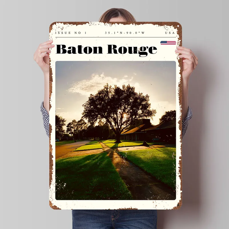 Фото Металлический плакат Baton Rouge Louisiana, декор для украшения комнаты дома, металлические жестяные вывески на заказ для украшения стен, человеческая пещера №1