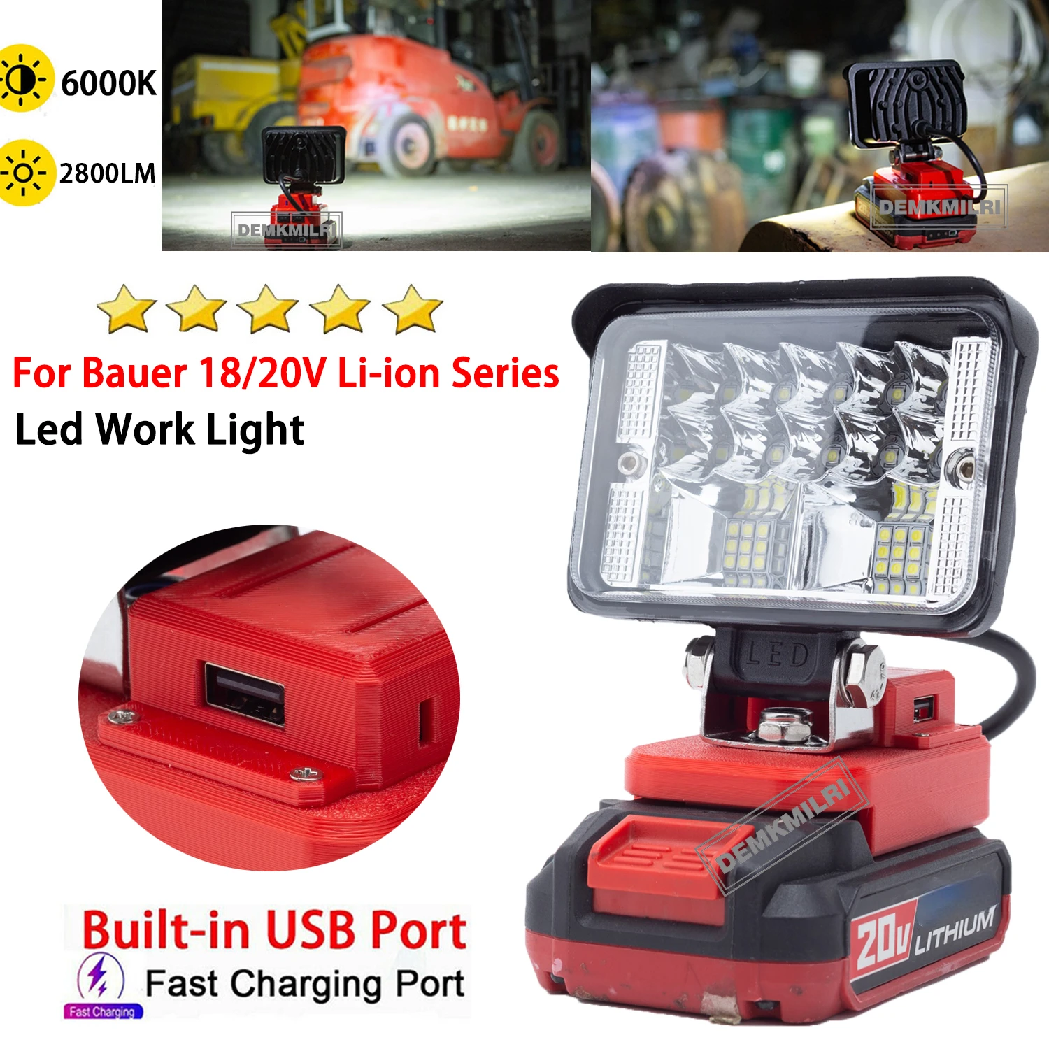 For Bauer 18V/20V Li-Ion Battery-(2800LM) New Cordless LED Work Light Familiale Camping OutdoorTravel Light FAST CHARGE USB