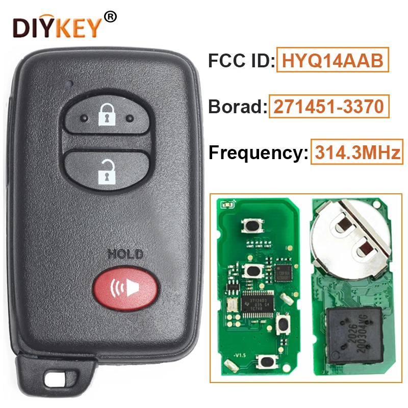 

DIYKEY FCC:HYQ14AAB Board:271451-3370 314.3MHz 3 Buttons Smart Keyless Remote Key Fob for Toyota Prius 4Runner 2011-2012