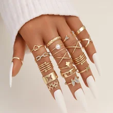 Punk Butterfly Love Heart Rings For Women Metal Gold Color Geometric Rings Set 18/24pcs Vintage Trendy Party Jewelry 2023 New