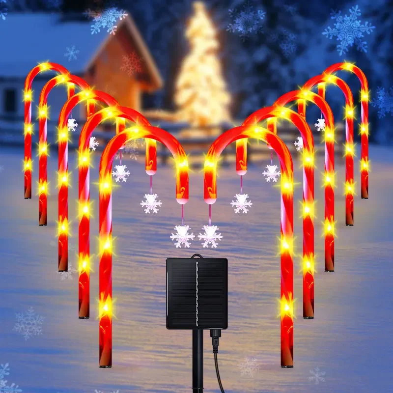 

5/10pcs/Set Solar LED Candy Cane Light Christmas Crutch Outdoor Garden Solar Lights Pathway Lawn Lamp Xmas New Year's Decor