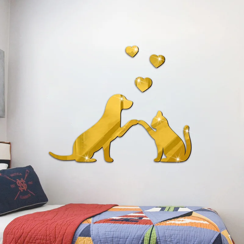 

2022 New Cat Wall Stickers Mirror Love Decal Dog For Living Room Bedroom Bathroom Nordic Decor Vanity Small Mirror