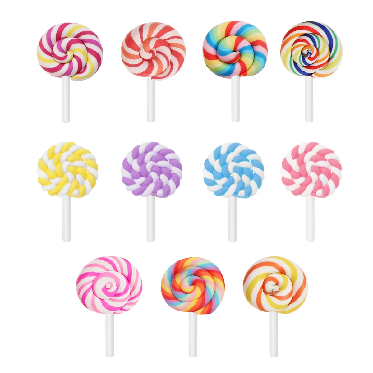 

ULTNICE 36 Pcs Clay Lollipop Candy Embellishment DIY Rainbow Color Lolly Crafts (Random)