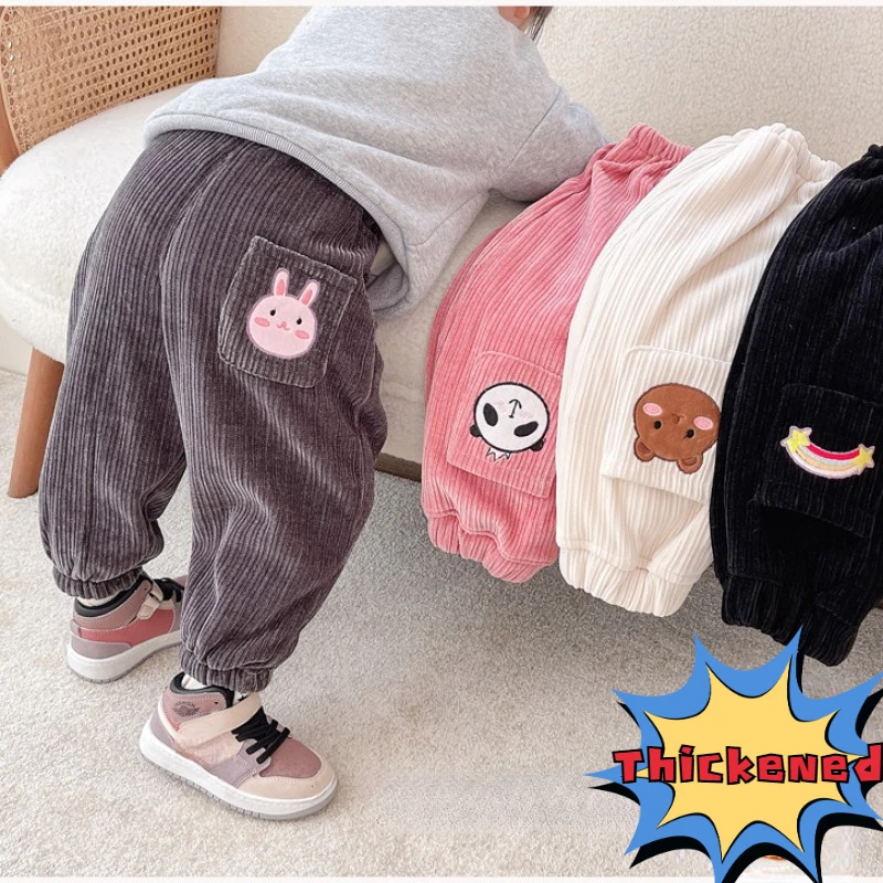 

Детские зимние штаны для мальчиков, утепленные теплые брюки с эластичной талией для девочек, кашемировые повседневные брюки для малышей, новые уличные брюки