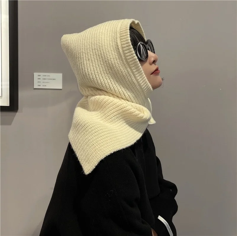 

2022 New Very Fashion Balaclava Shawl Women Winter Hat Soft Knitted Hooded Neck Collar Cap Beanie Hat Warm Scarf Unisex Bonnet