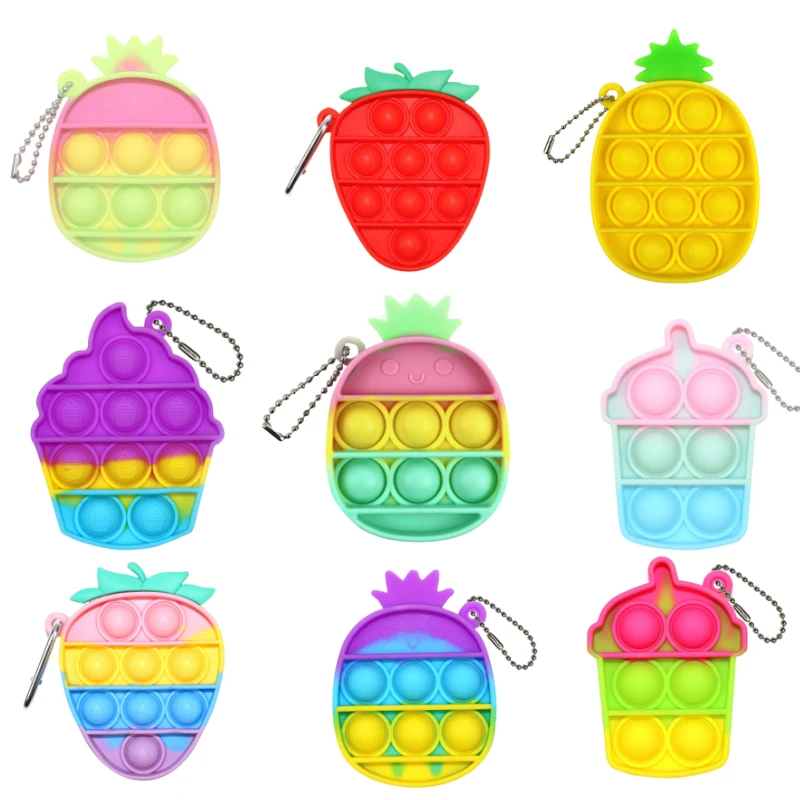 

2022 Fidget Toys Keychain Antistress Rainbow Pops Push Bubble Simple Dimple Keychain Fidget Stress Relief ITS Toy for Kids Adult