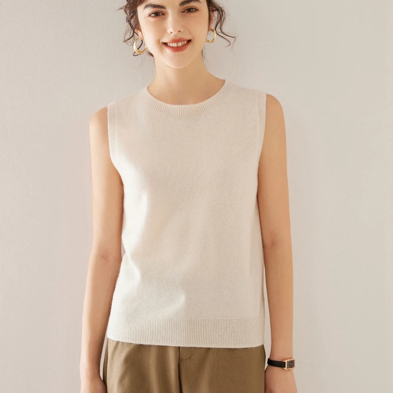 Женская трикотажная футболка с круглым вырезом кашемировая майка Модный