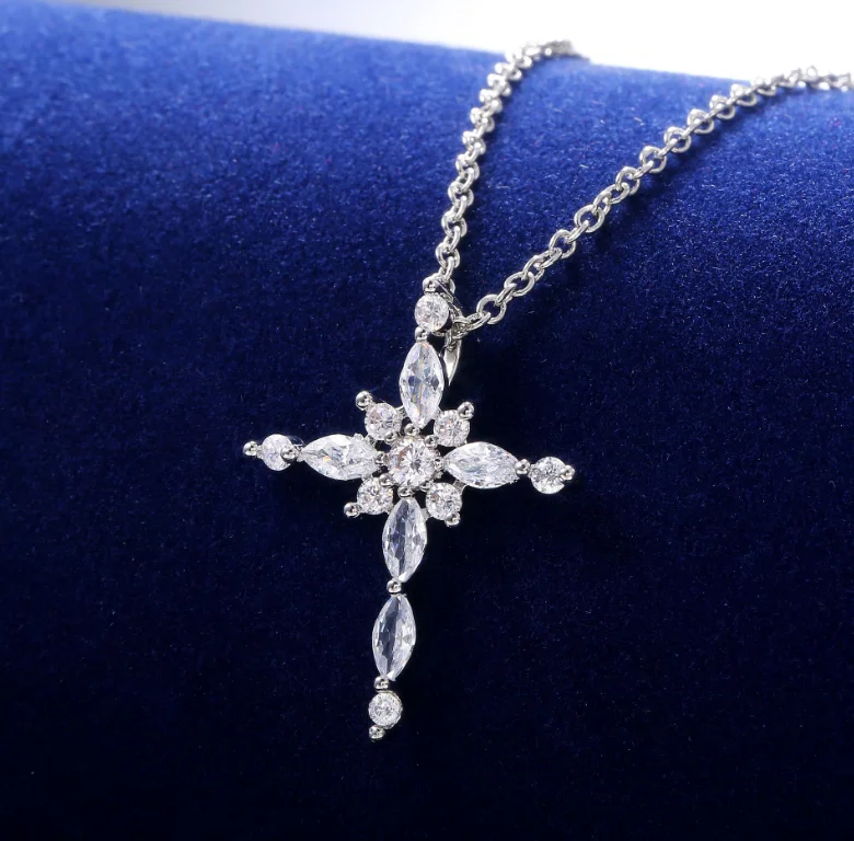 

ANGLANG Fashion Cross Pendants Gold&Silver Color Cubic Zirconia Jesus Cross Pendant Necklace Jewelry for Men/Women Wholesale