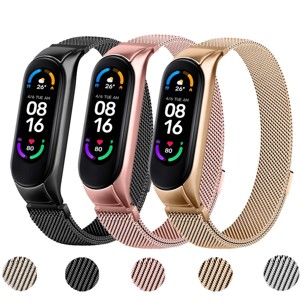 Металлический ремешок для часов Xiaomi Band 6 5 3 4 сменный магнитный браслет Mi Miband умные