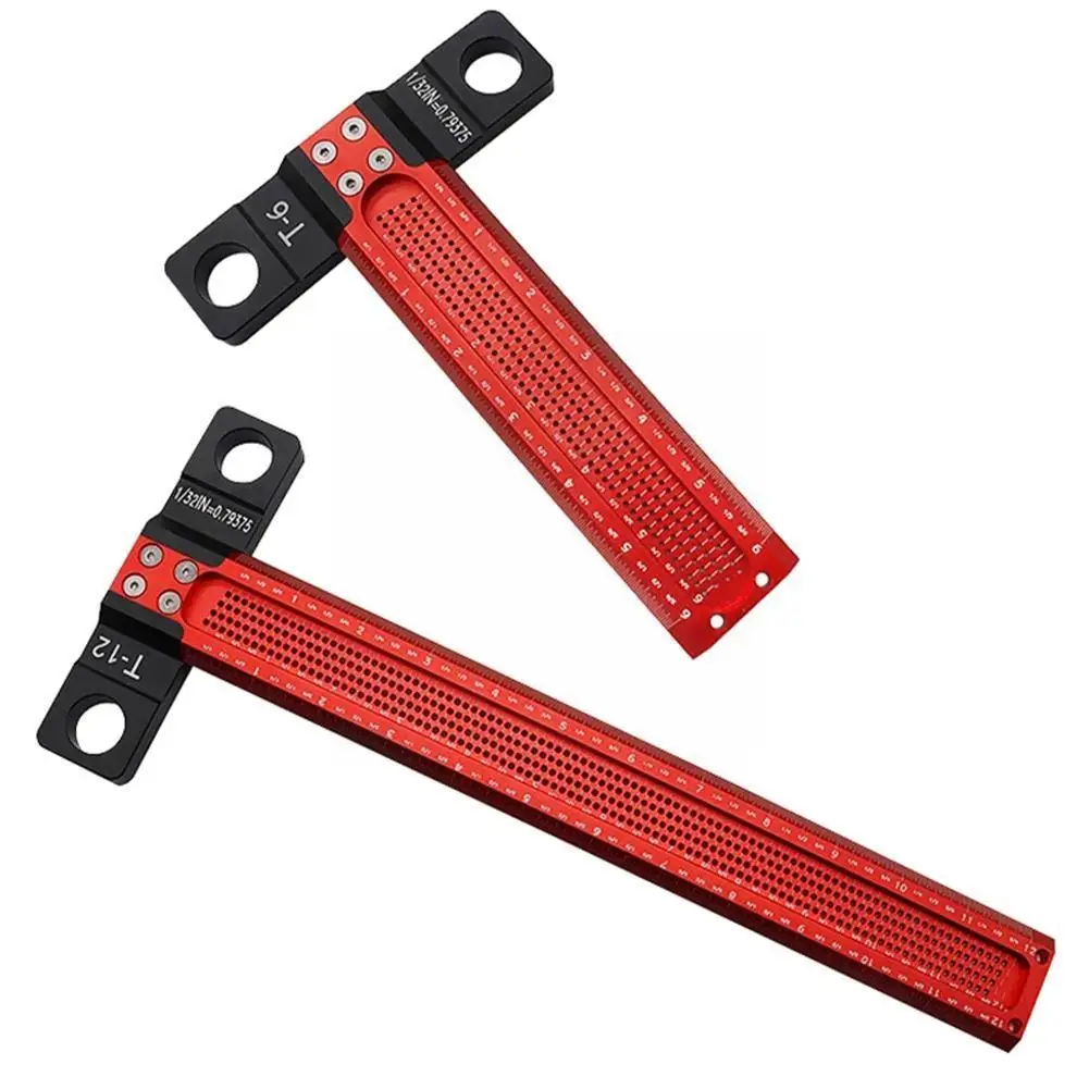 

6/12Inch Aluminum Alloy T-type Square Hole Scribing Measuring Tools Marking Ruler Scribe Woodworking Gauge Y3L9