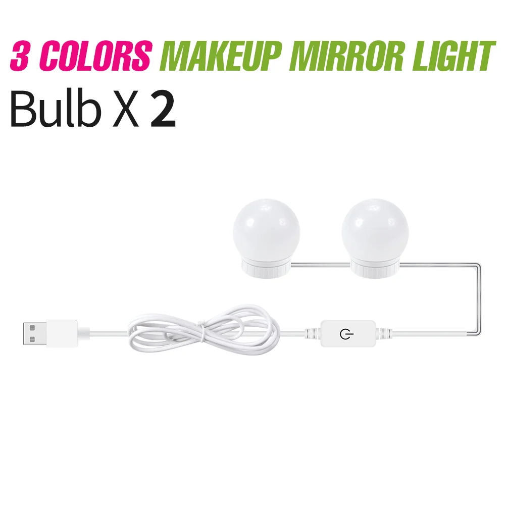

LED лампа для зеркала 2 шт., белая/розовая, ПК+ABS, 5В