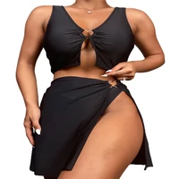 fs women black hollow out high waist hip skirt cover ups bikini set triangle bathing suit lady swimsuit swimwear three pieces