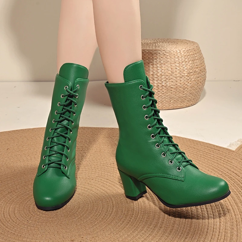 Женские ботильоны с острым носком кожаные туфли на массивном высоком каблуке