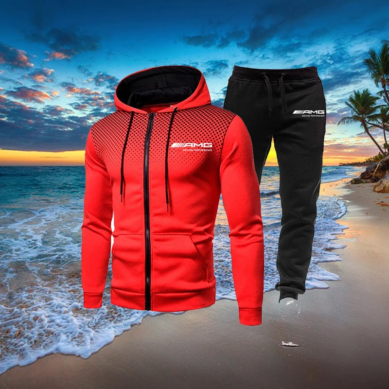

Autumn Winter Men's Casual Hoodie Set Men's Fashion Zip Sweater Sweatpants Set S-4XL