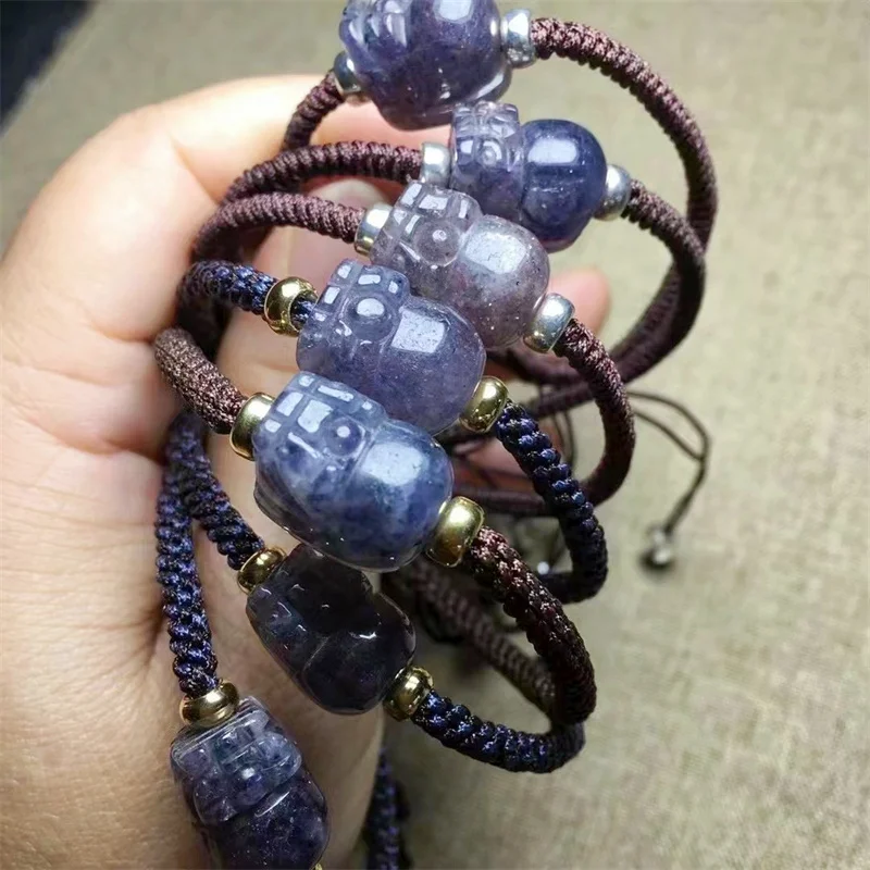 

S925 Natural Cordierite Pixiu Woven Bracelet Handmade Crystal Quartz Jewelry Stretch Bangle Children Birthday Gift 1pcs