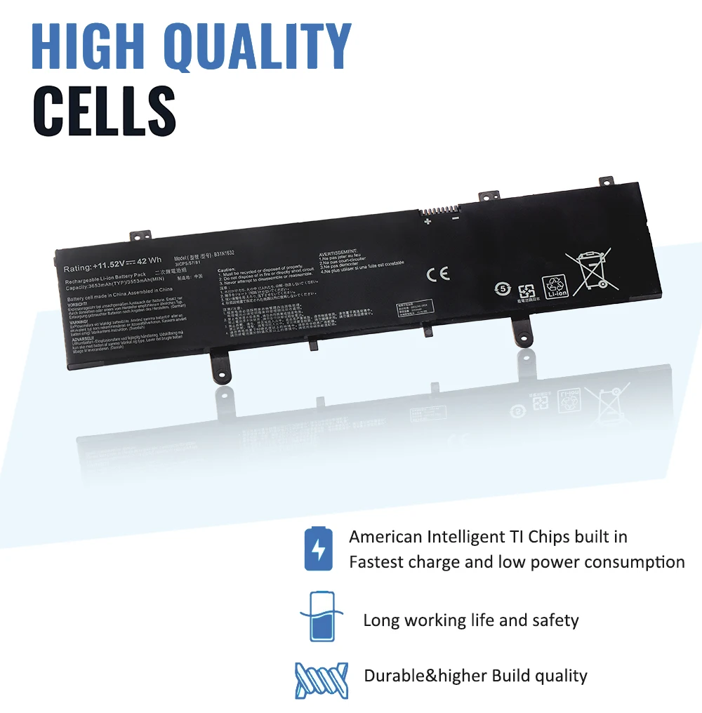 ETESBAY B31N1632 Аккумулятор для ноутбука Asus Vivobook 14 X405 X405U X405UA X405UQ X405UR Zenbook S4100U S4100UQ S4200UQ 42WH