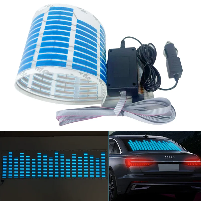 

90x25 Автомобильный RGB светодиодный музыкальный ритм-вспышка, звуковая активация, датчик, эквалайзер, наклейка на заднее лобовое стекло, украшение, неоновая лампа
