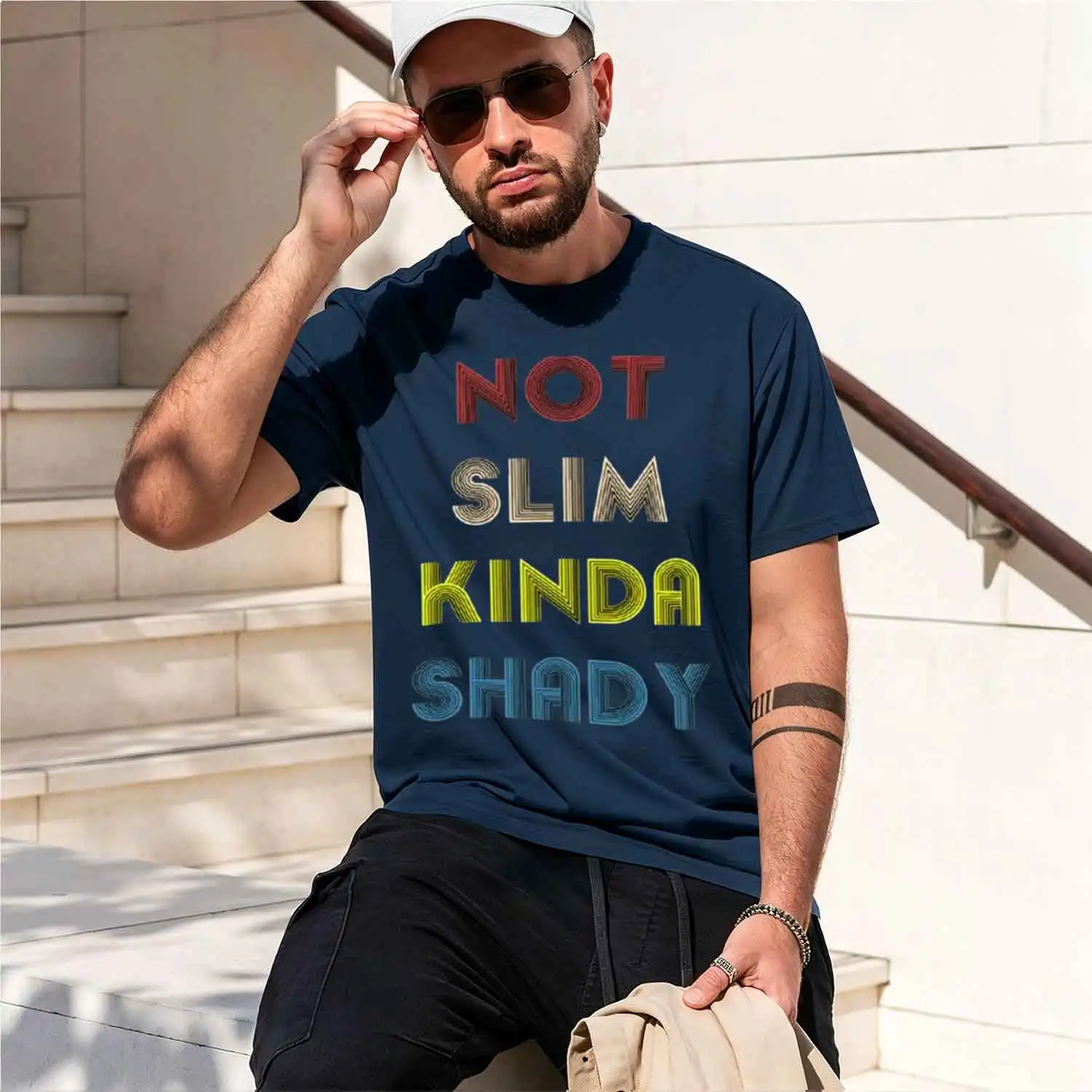 Фото Футболка Not Slim Kinda Shady с принтом, короткий рукав, новая модель 2026 года, классическая повседневная футболка с круглым вырезом, различные цвета №5