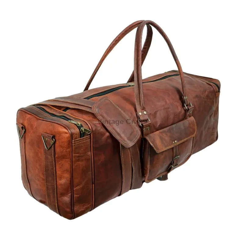 Leather Duffel Single Pocket Travel Gym Sports Weekender Overnight Bag