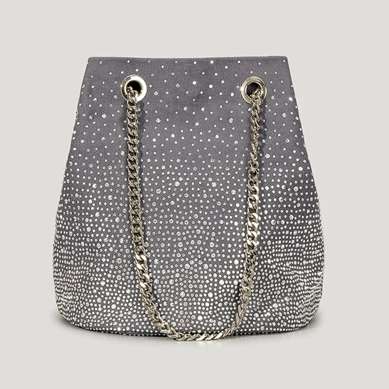 Rhinestone Dinner Bag Women's Retro Diamond Set Belt Bucket Bag Fashion Versatile Hot Diamond Shoulder Crossbody Bag Sac A Main