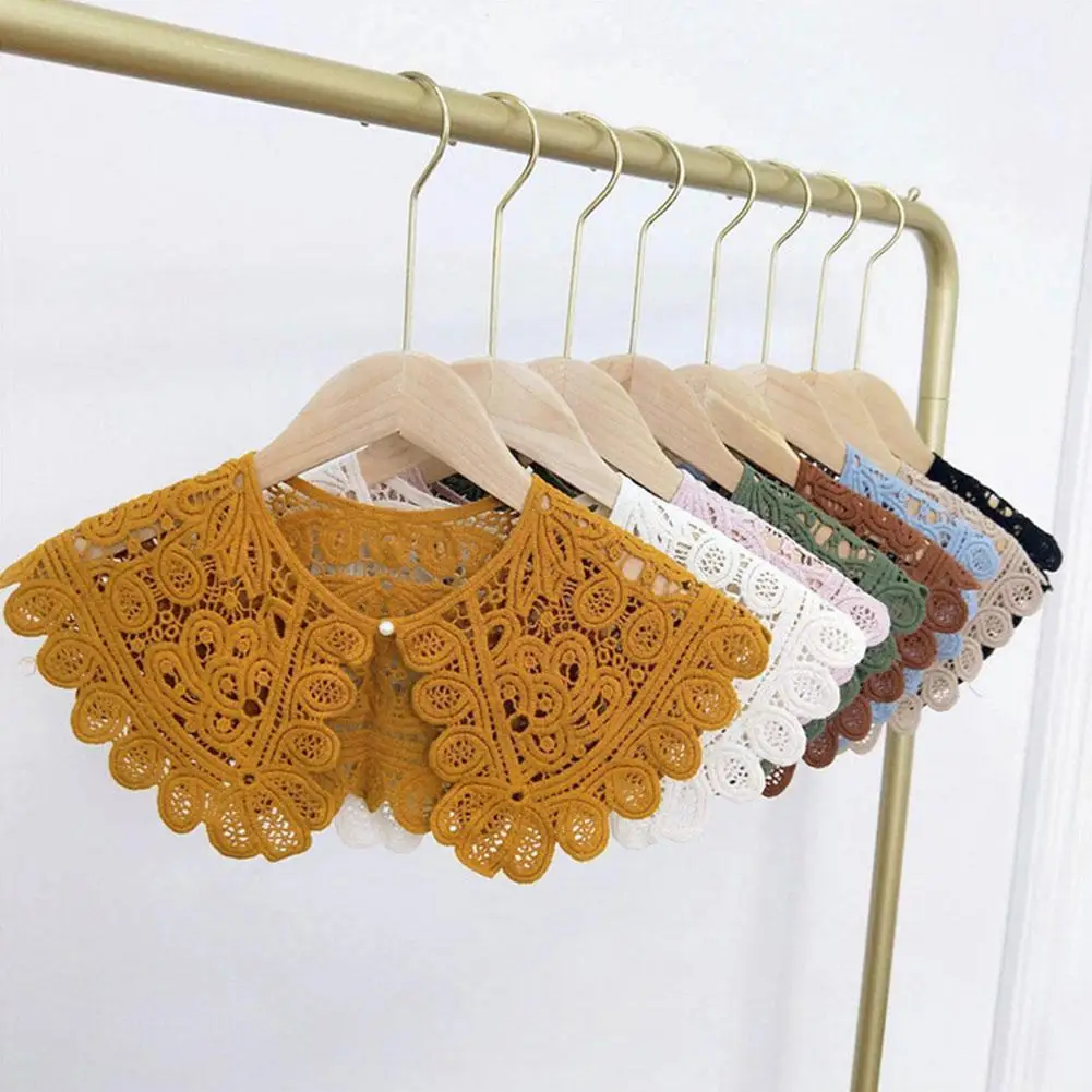 

Retro Womens Hollow Lace Floral Fake Collar Lolita Big Shawl False Collar For 1920’s Dress Hollow Crochet Lace Detachable C P6X6