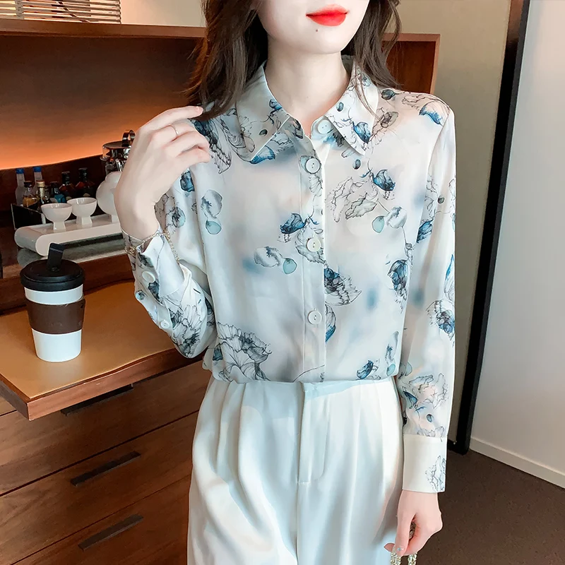 

Модные женские рубашки с принтом, новые элегантные женские блузки, сезон весна-осень 2023, рубашки с длинным рукавом, топы, женские блузки