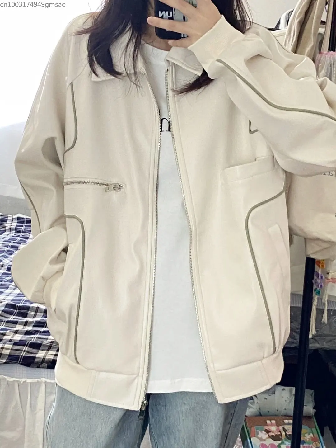 White Leather Coat Women's Autumn  Winter Design Irregular Zipper Loose Top Casual Oversize Girl Pu Leather Jacket Women Coat