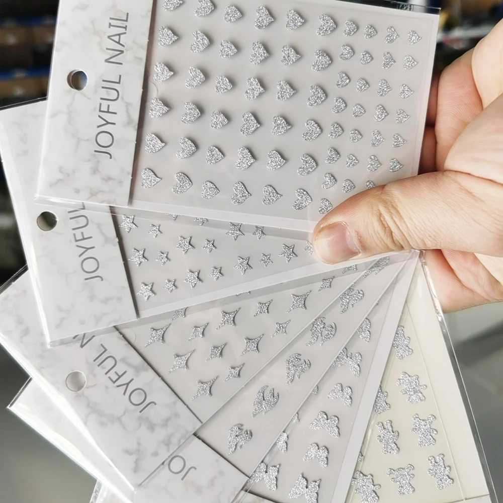 

Bear/Stars Laser Silver Nail Sticker 3D Decals for Nail Heart Decal Decorations Adhesive Back Nail Stickers nail Supplies