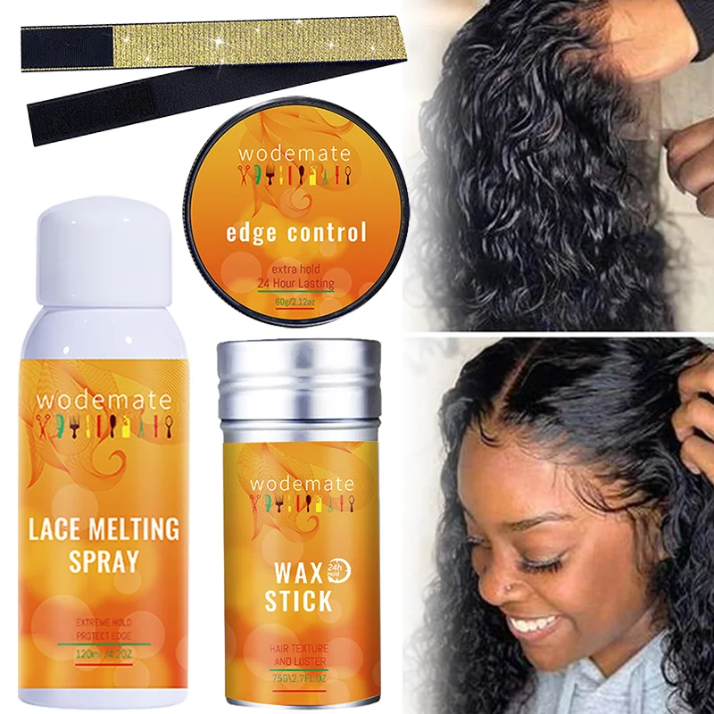 Lace Bond Spray Strong Hold Lace Melting Spray Per Parrucche + Stick Di Cera Per Parrucche Styling Wax Per Fly Away Edge Control Gel Con Pennello