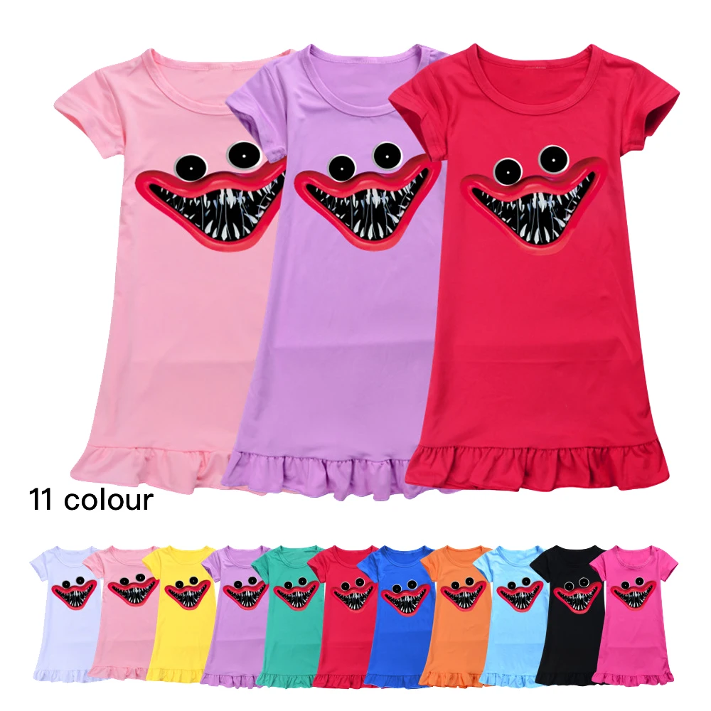 

Girls Nightgown Poppy Playtime Ice Silk Pajama Summer Kid Nightdress Cartoon Baby Huggy Wuggy Sleeping Dress Homewear or Outside