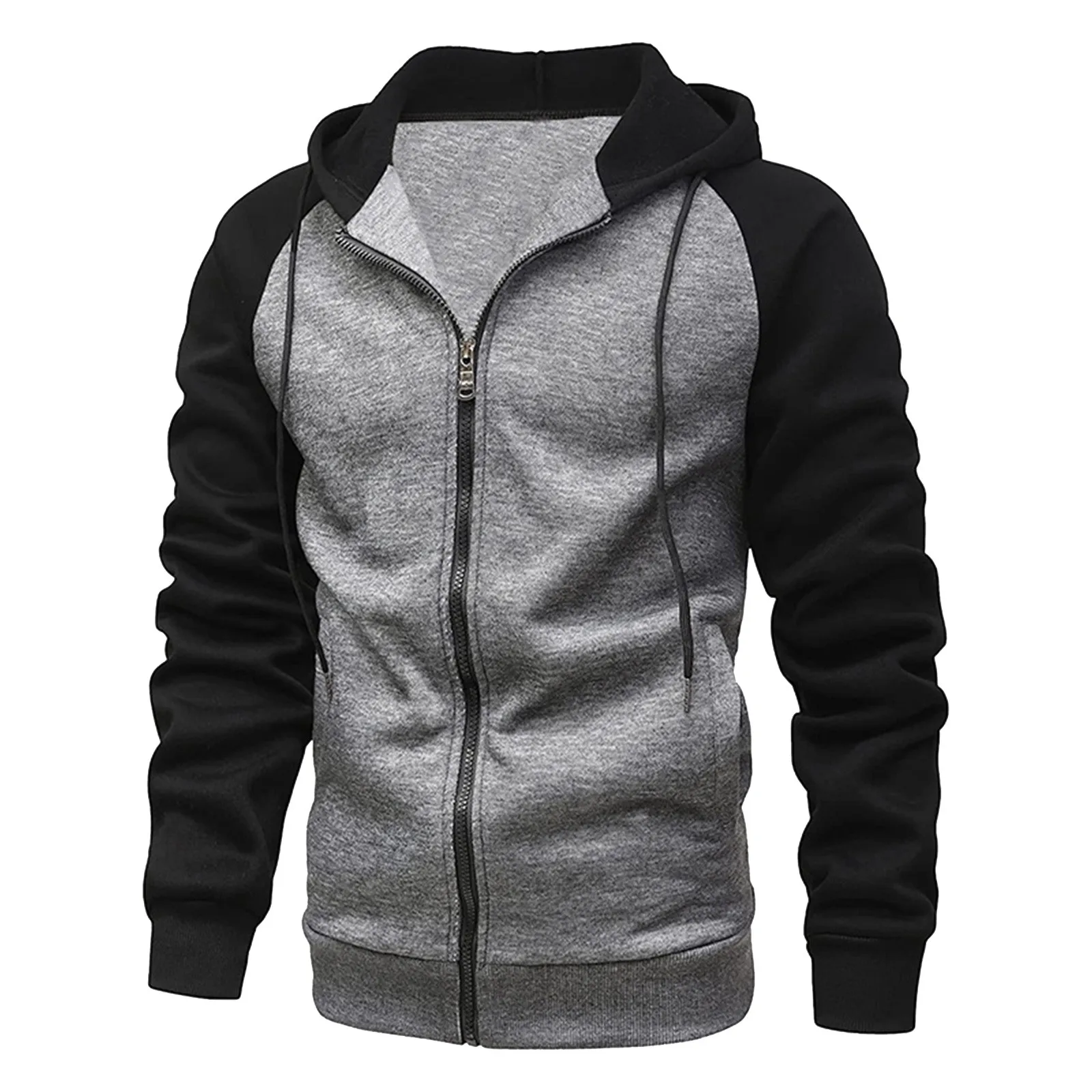 

New Men's Clothing Winter Coat Jacket Men's Color Contrast Zipper Cardigan Hooded Sweatshirt Plus Size Casual Plush Outwear