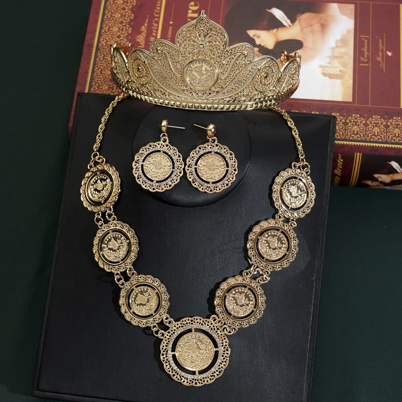 

Arab Bridal Jewelry Set Bridal Crown Rhinestone Necklace Set State Wedding Dress Women's Ball Crown Necklace Set