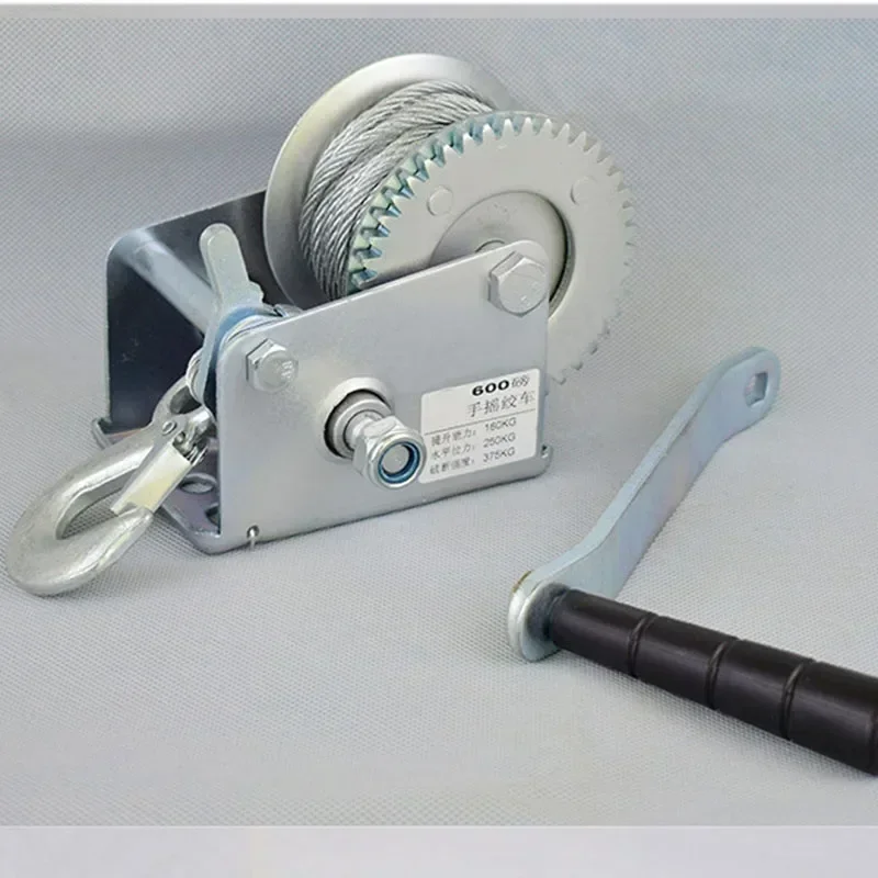600 Lb-3000 Lb Wire Rope Lifting Winch Household Manual Hand Hoisting Self-locking Traction Machine with Steel