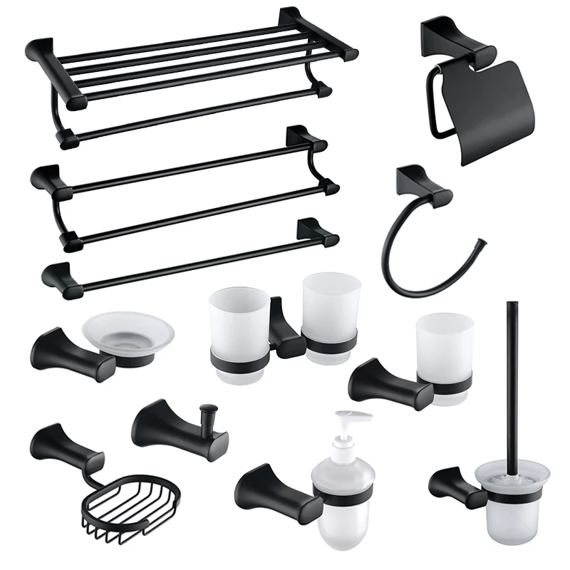 

Black Zinc Stainless Steel Toilet Paper Holder Wall Hook Towel Hanger Rack Soap Dish Glass Cup Bathroom Organizer WC Accessories