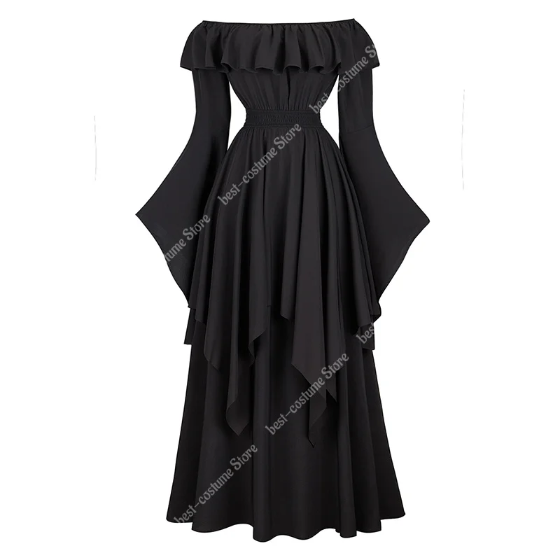 Victorian Dress for Women Elastic Waist Dress Medieval Off Shoulder Plus Size Elegant Evening Gown Dress Long Sleeve