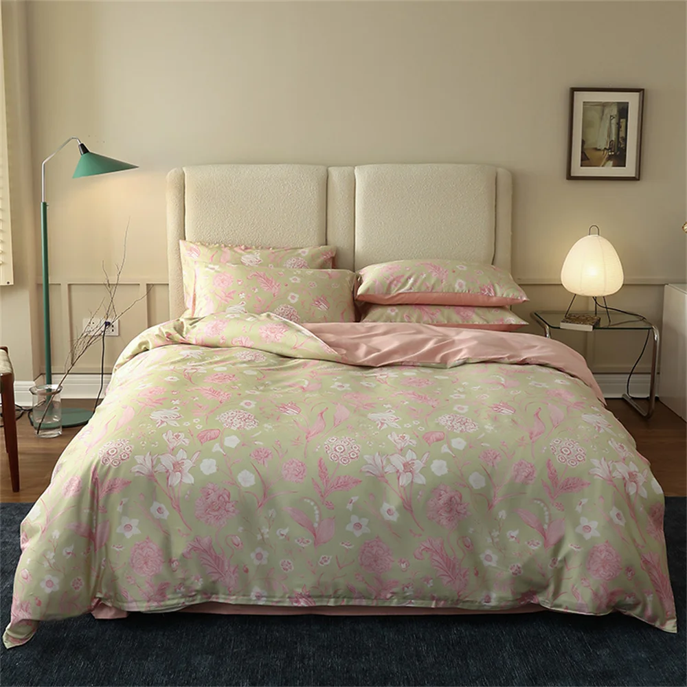 

Svetanya Bohemian Pink Pastoral Flowers Egyptian Cotton Bedding Set Queen King Size Bedlinens Fitted sheet Duvet Cover Set