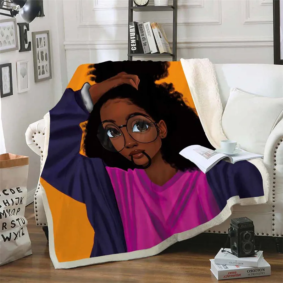 

African Girl Beauty Sherpa Blanket Bedspread Velvet Plush Soft Comfortable Home Camping Aircraft Blanket Fashion Dropship Gift
