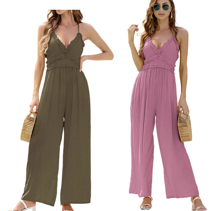 

Пикантные комбинезоны с открытой спиной, цельный женский комбинезон на бретелях, Свободный комбинезон в британском стиле с завышенной талией и низким вырезом