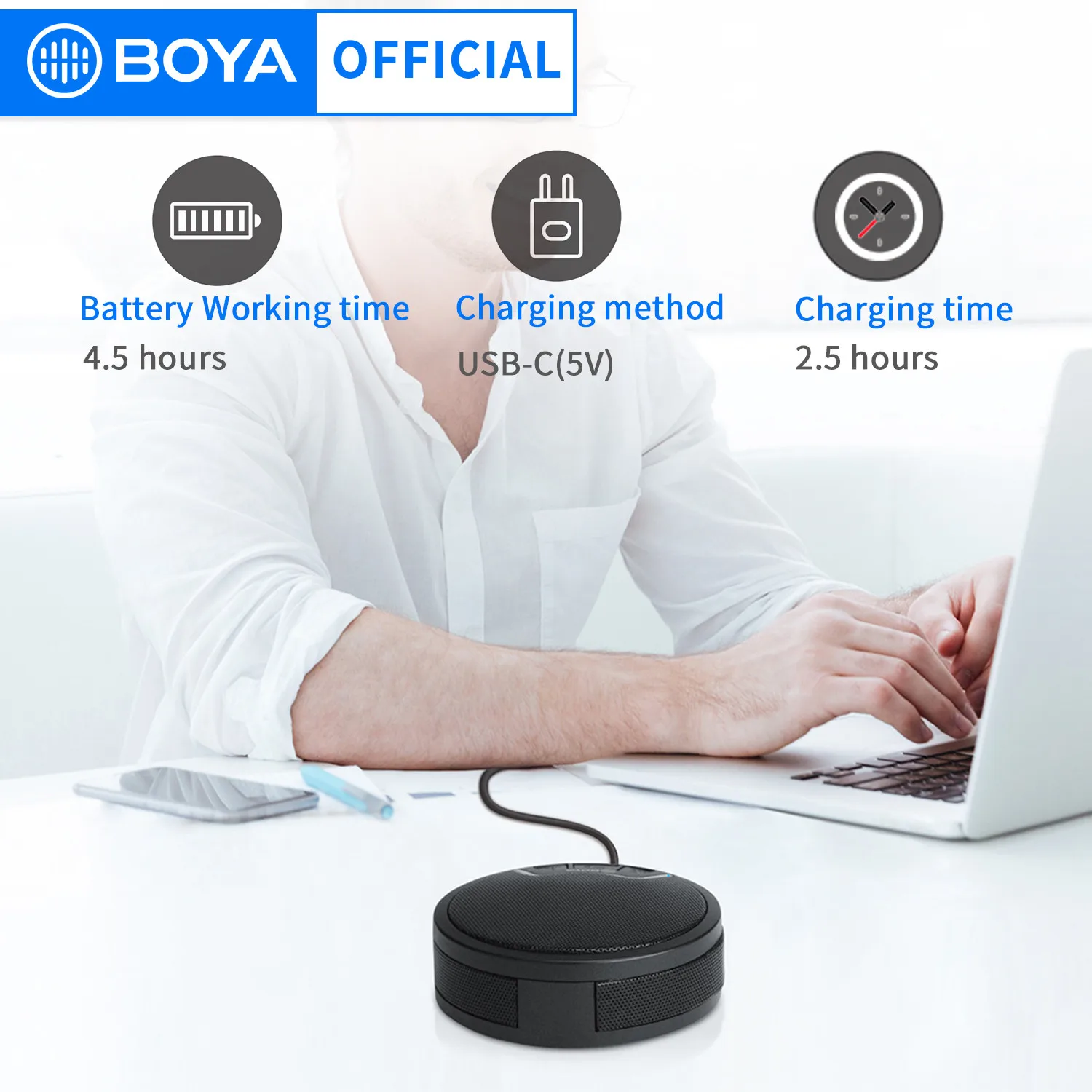 

BOYA BY-BMM300 Desktop Microphone with Speaker Omnidirectional Conference Mic For PC Smartphone Tablets Video Live Streaming